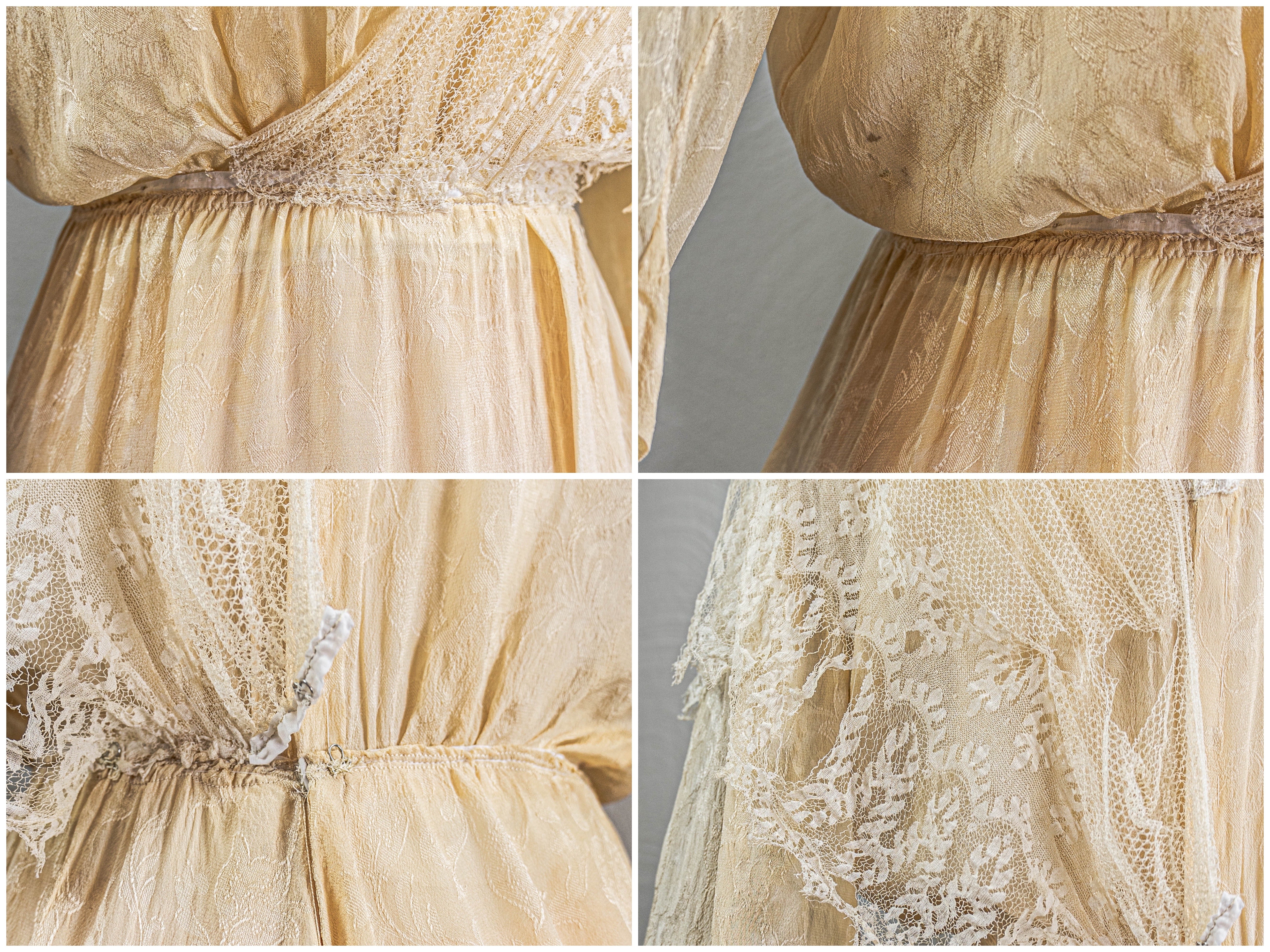 10s/Edwardian Antique Cream Silk Dress With Chantilly Lace - Image 13