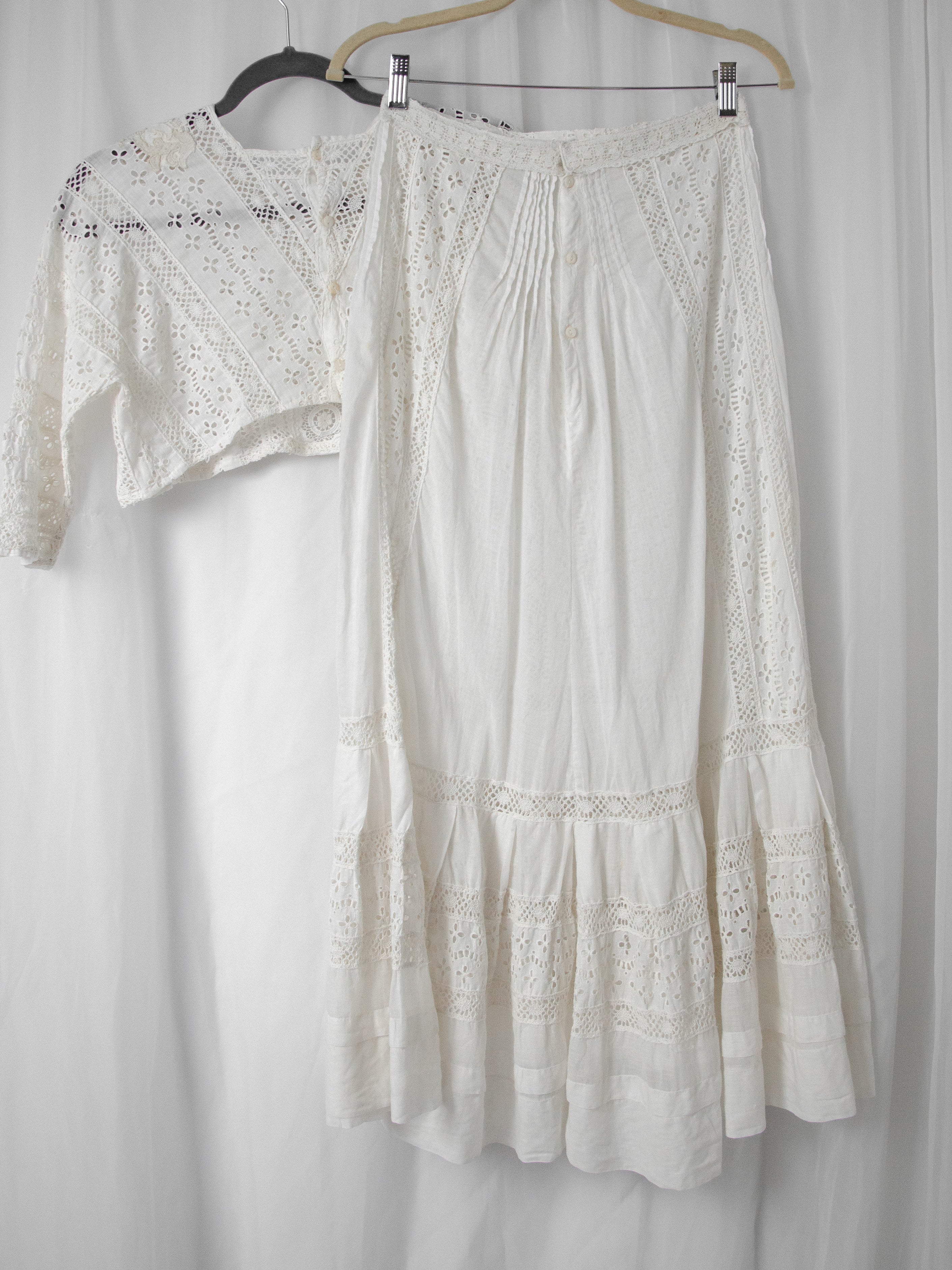 10s/Edwardian Antique Eyelet Lace Crop Top And Skirt Set - Image 9