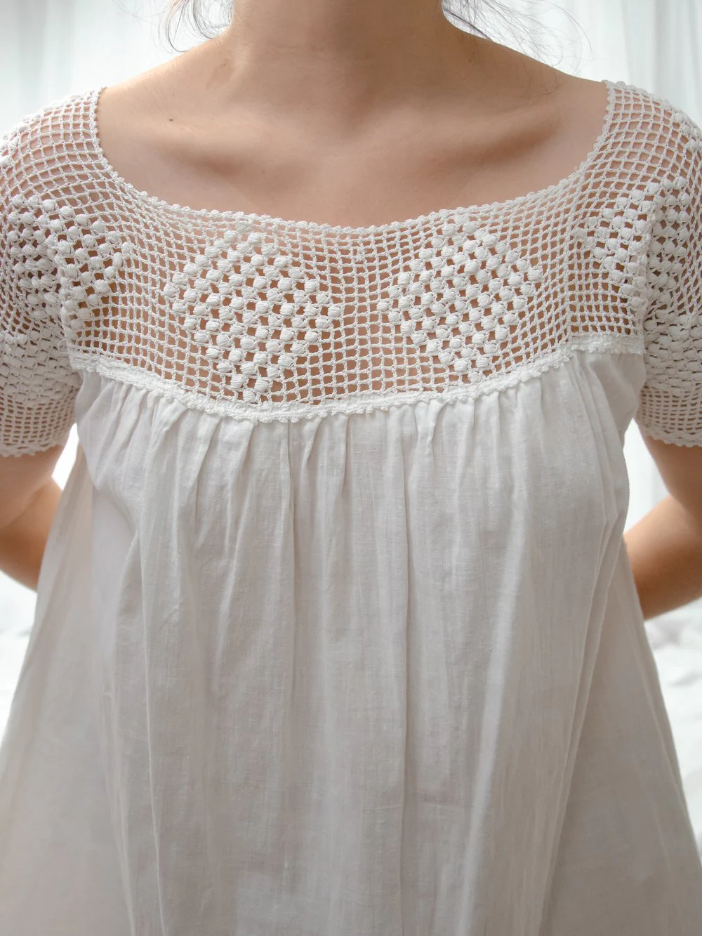 10s/Edwardian Cotton Diamond Crochet Dress - Image 2