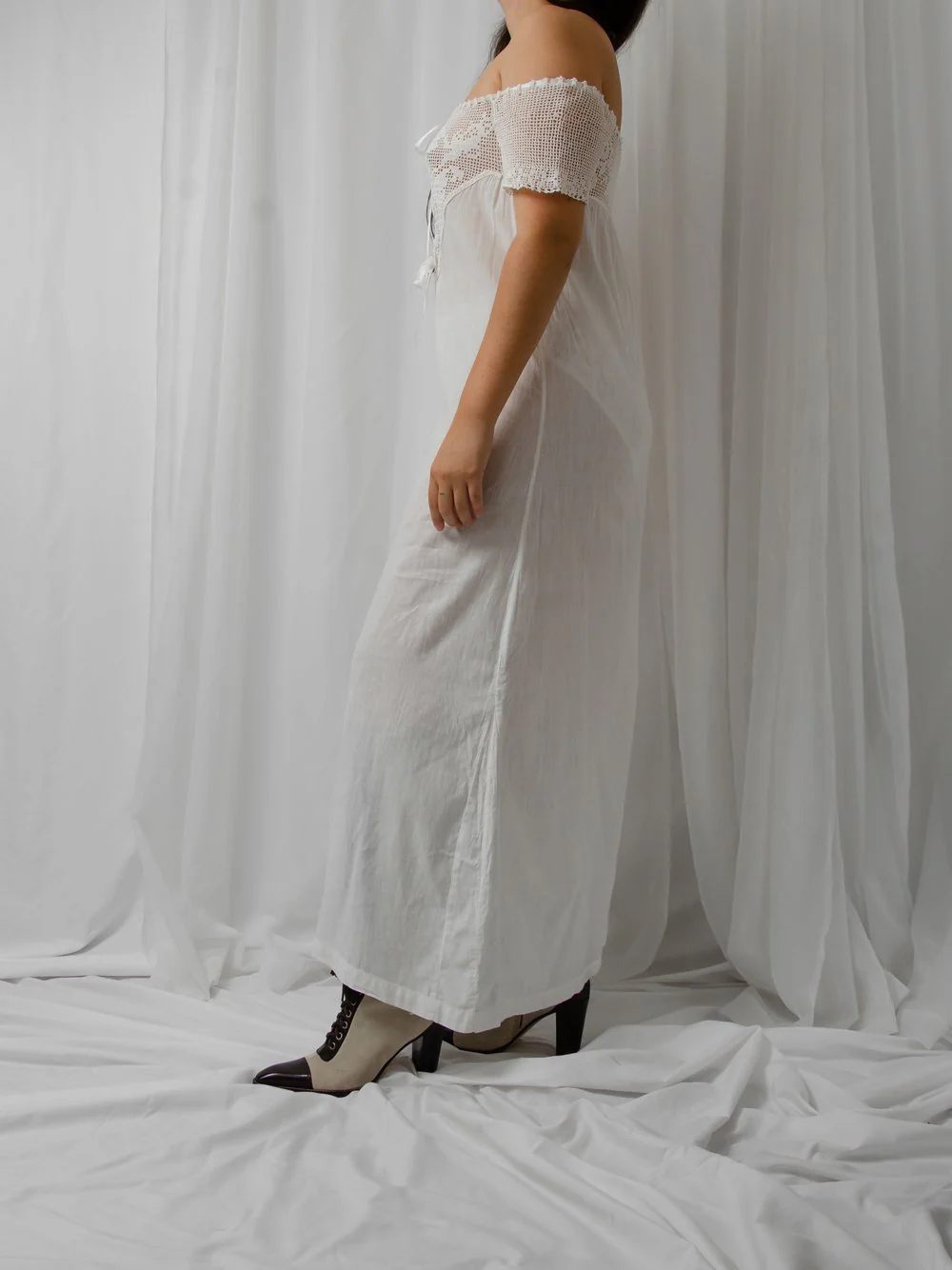 10s/Edwardian Off The Shoulder Crochet Dress - Image 5