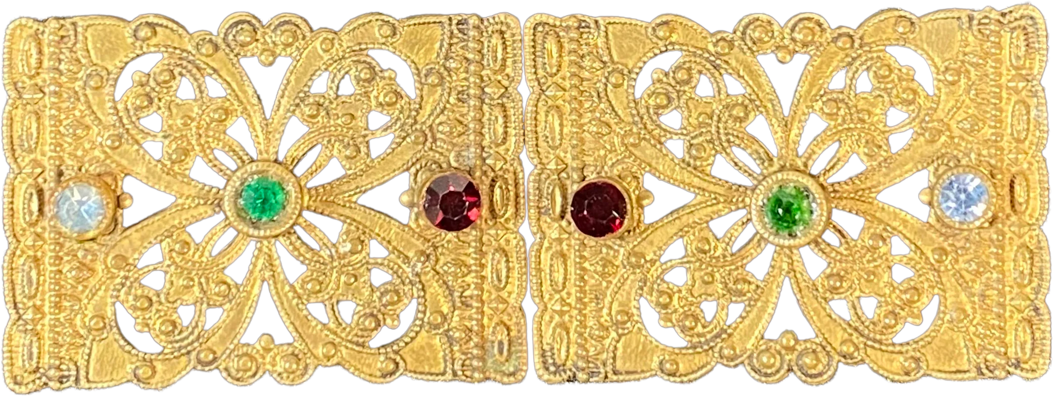 10s/Edwardian Ornate Brass Metal With Rhinestones Belt Buckle