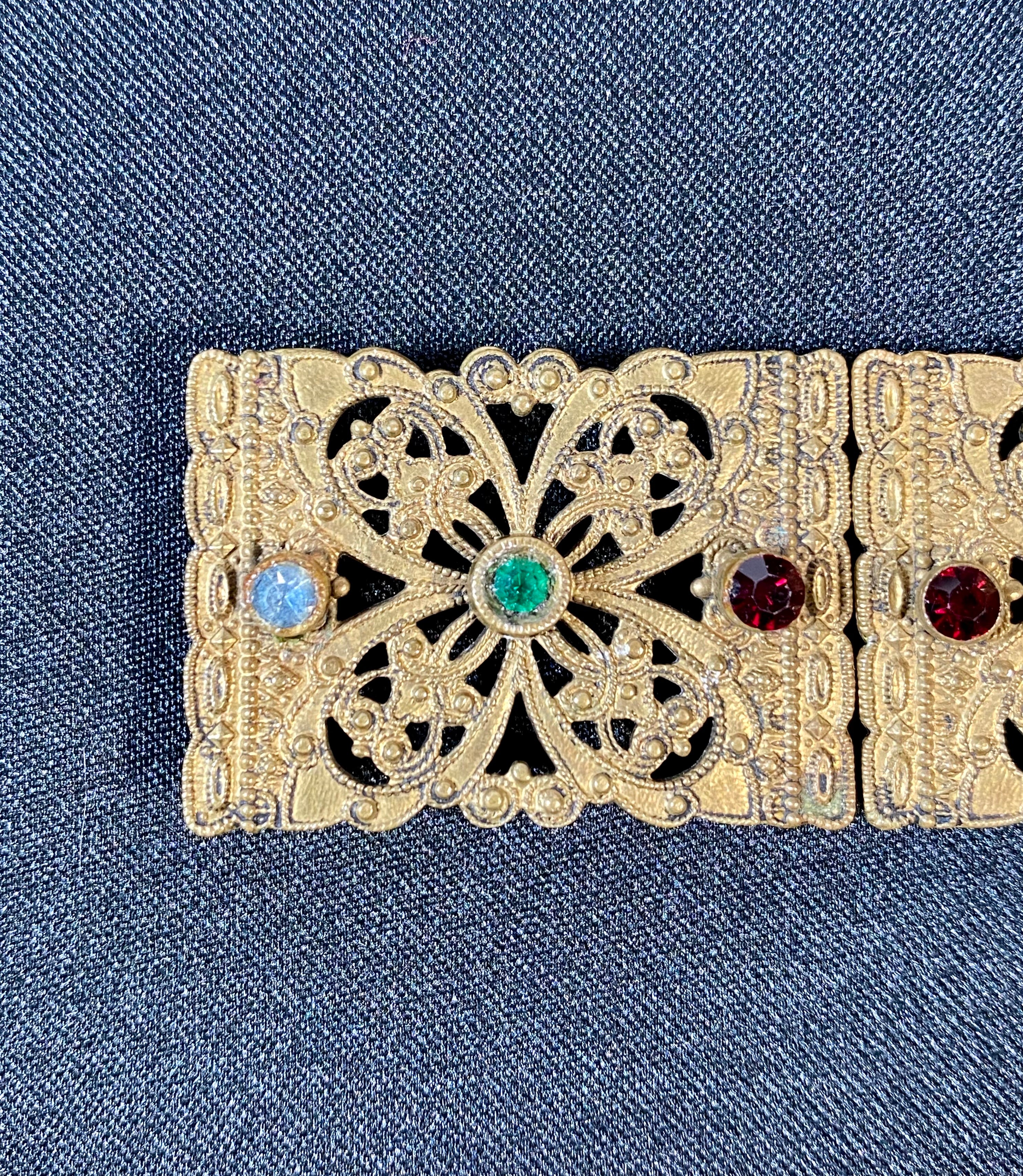 10s/Edwardian Ornate Brass Metal With Rhinestones Belt Buckle - Image 5