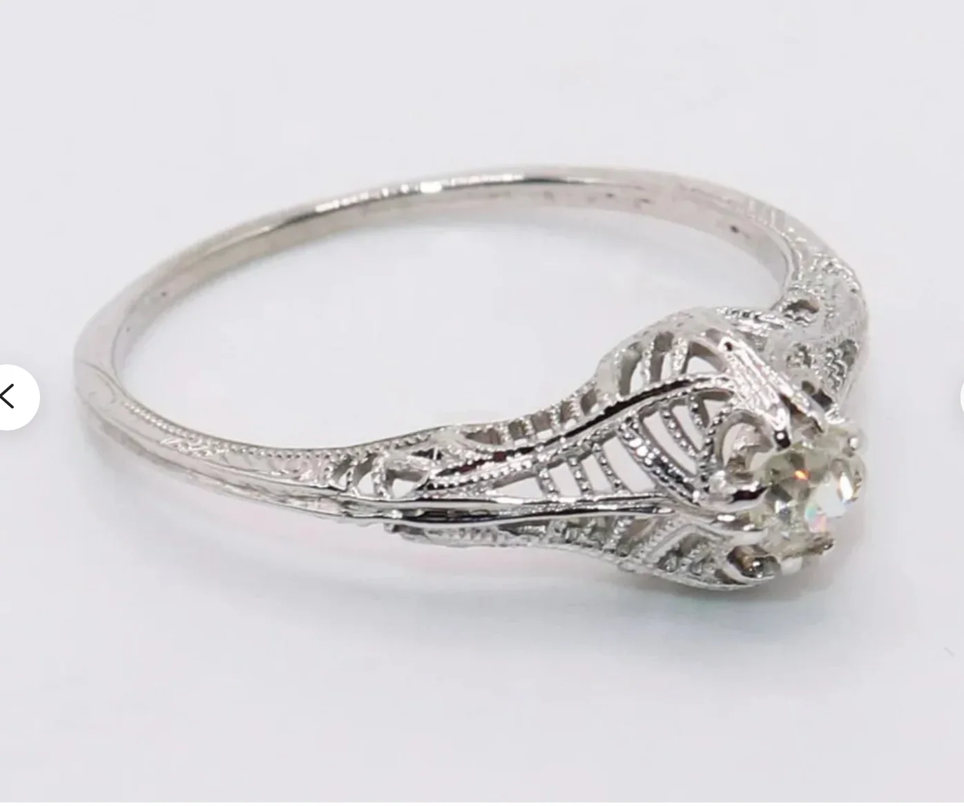 10s/Edwardian Unusual Filigree Diamond Ring In 18k White Gold - Image 9
