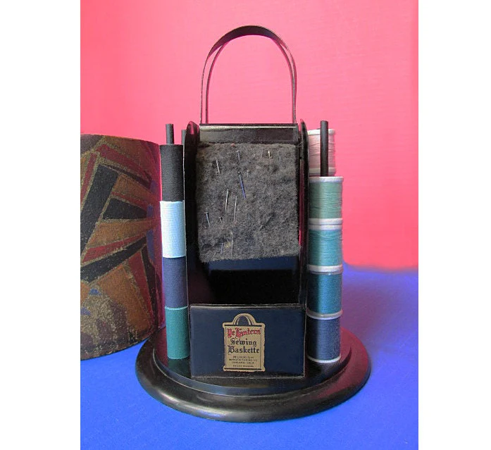 10s "ye Lantern" Sewing "baskette" Caddy with Modernist Metropolis Cover Design - Image 4