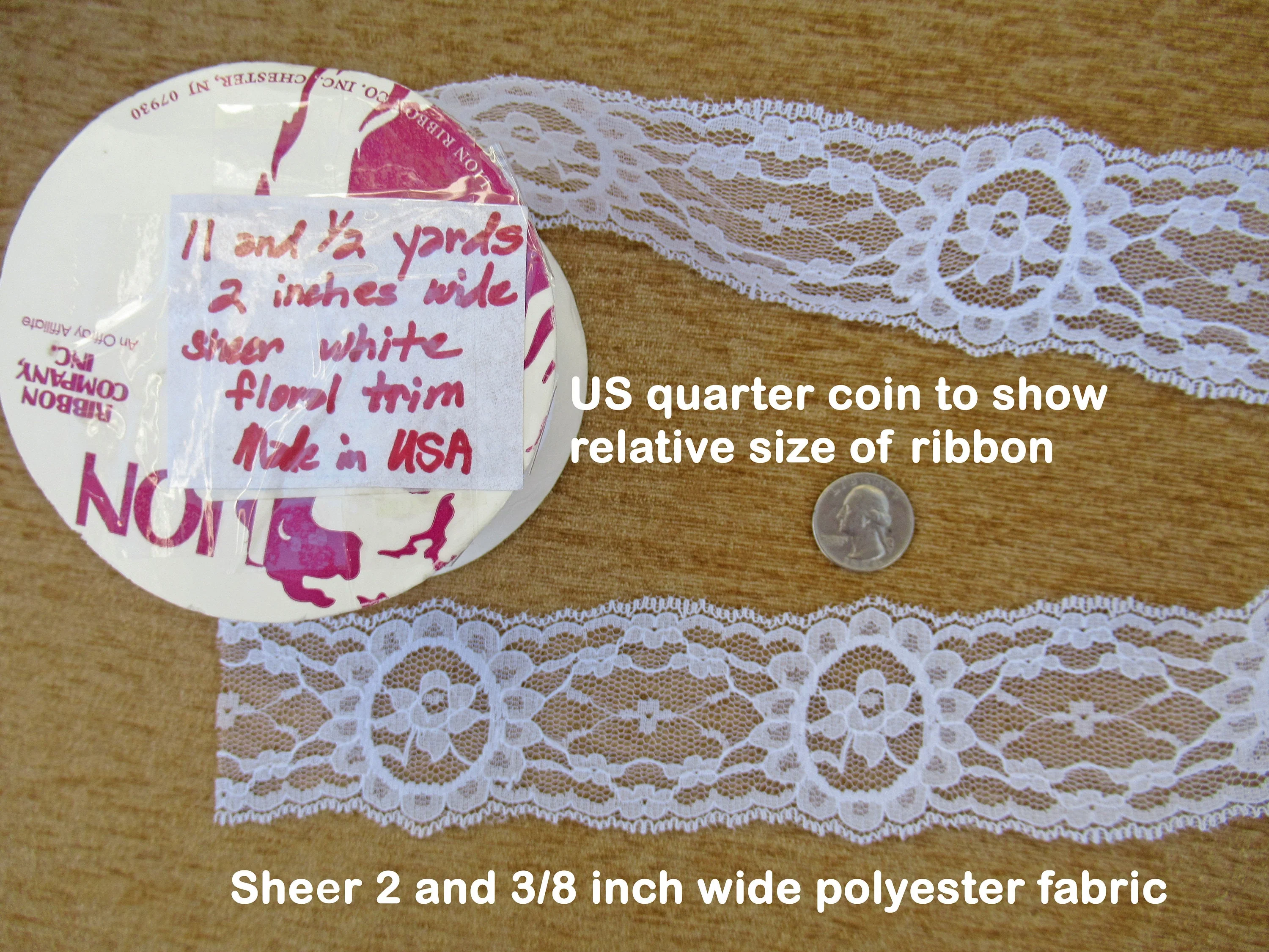 11. 5 Yards Sheer Lace 2 and 3/8 Inch Wide Floral Sheer Polyester Lion Ribbon Company White Uncut Piece Original Paper Roll Made In Usa - Image 4