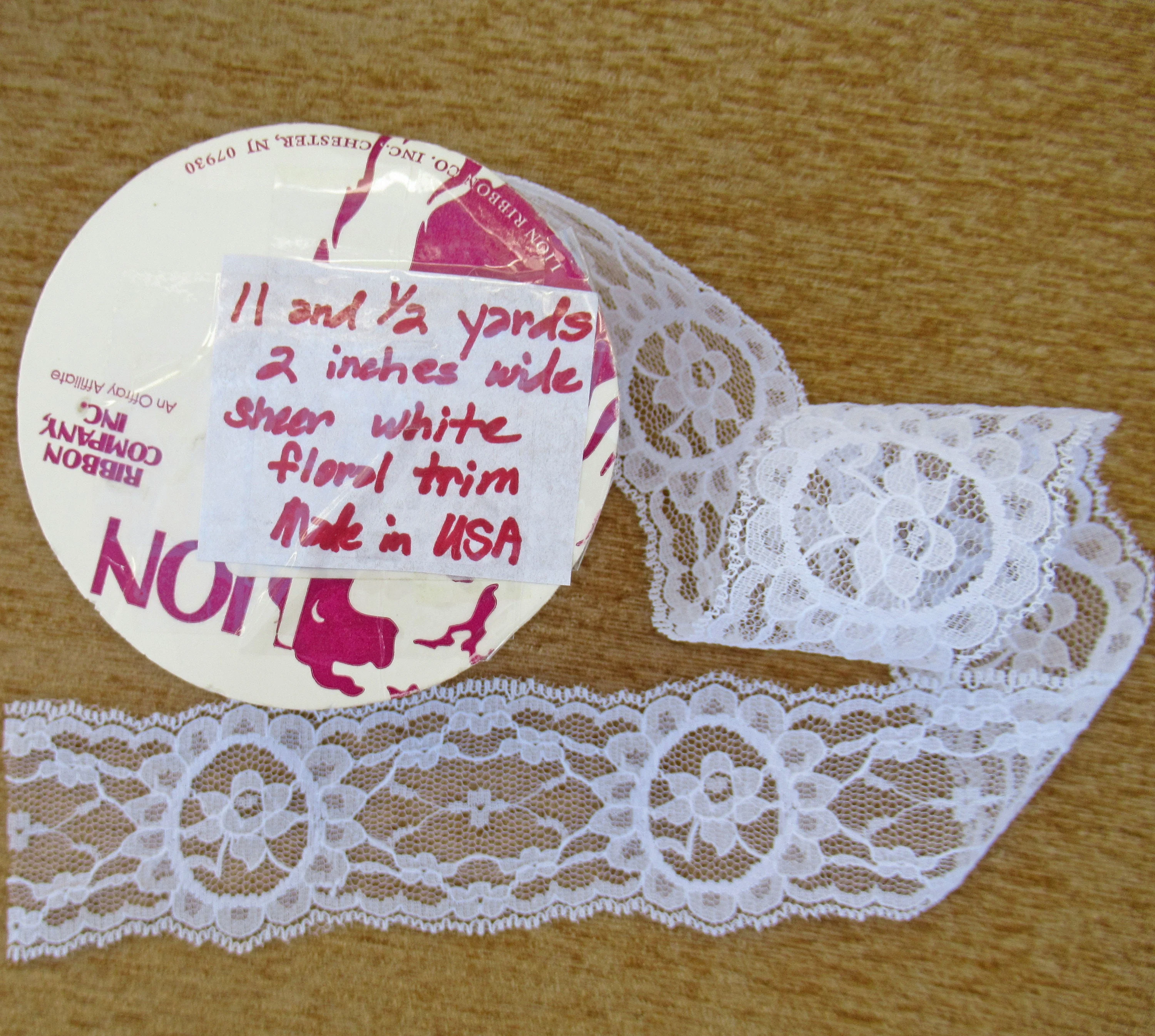 11. 5 Yards Sheer Lace 2 and 3/8 Inch Wide Floral Sheer Polyester Lion Ribbon Company White Uncut Piece Original Paper Roll Made In Usa - Image 7