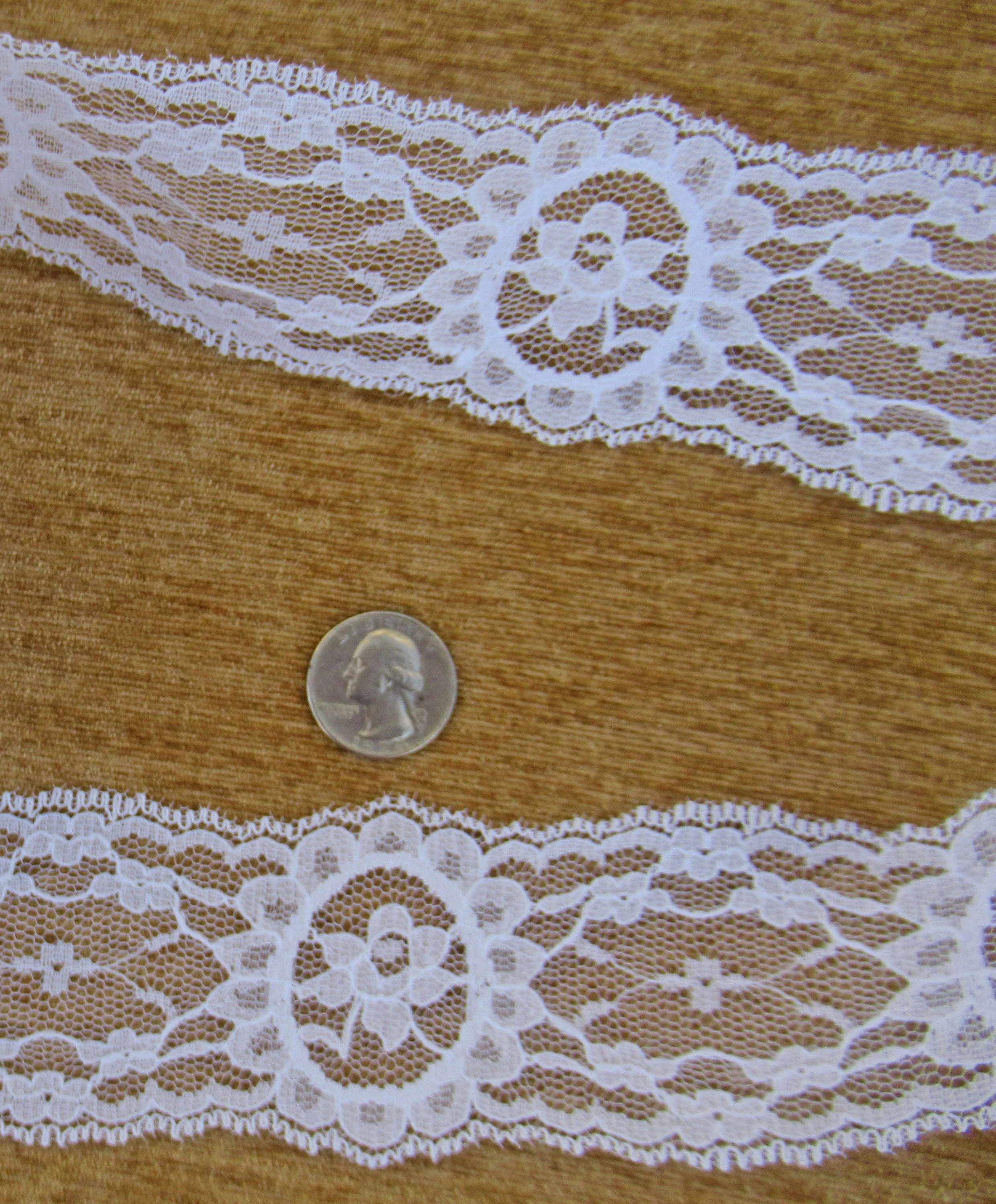 11. 5 Yards Sheer Lace 2 and 3/8 Inch Wide Floral Sheer Polyester Lion Ribbon Company White Uncut Piece Original Paper Roll Made In Usa - Image 9