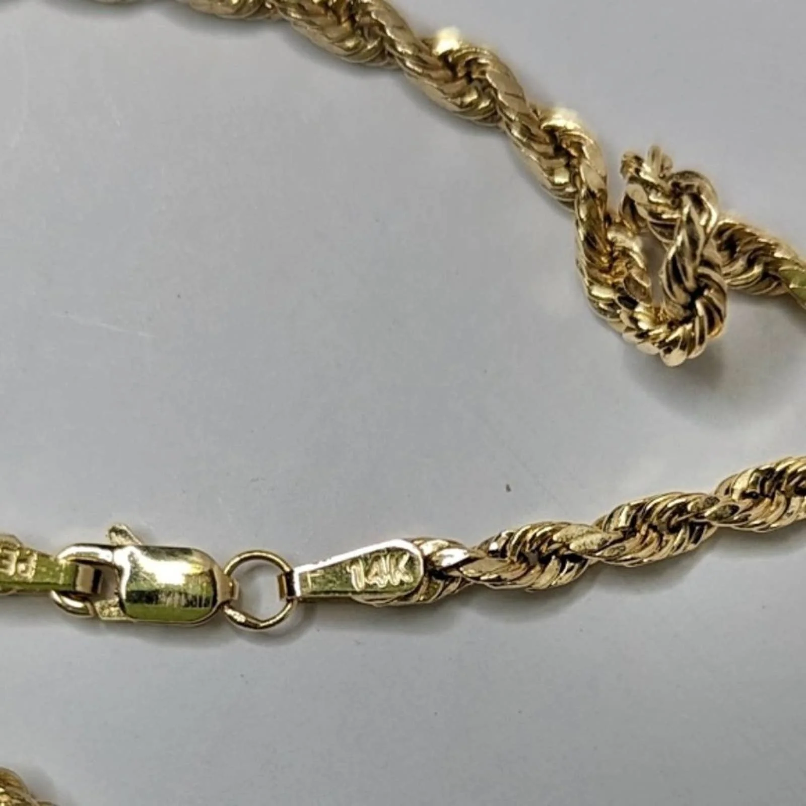 14k Solid Gold 2mm Thick Twisted Rope 20 Chain Necklace - Image 3