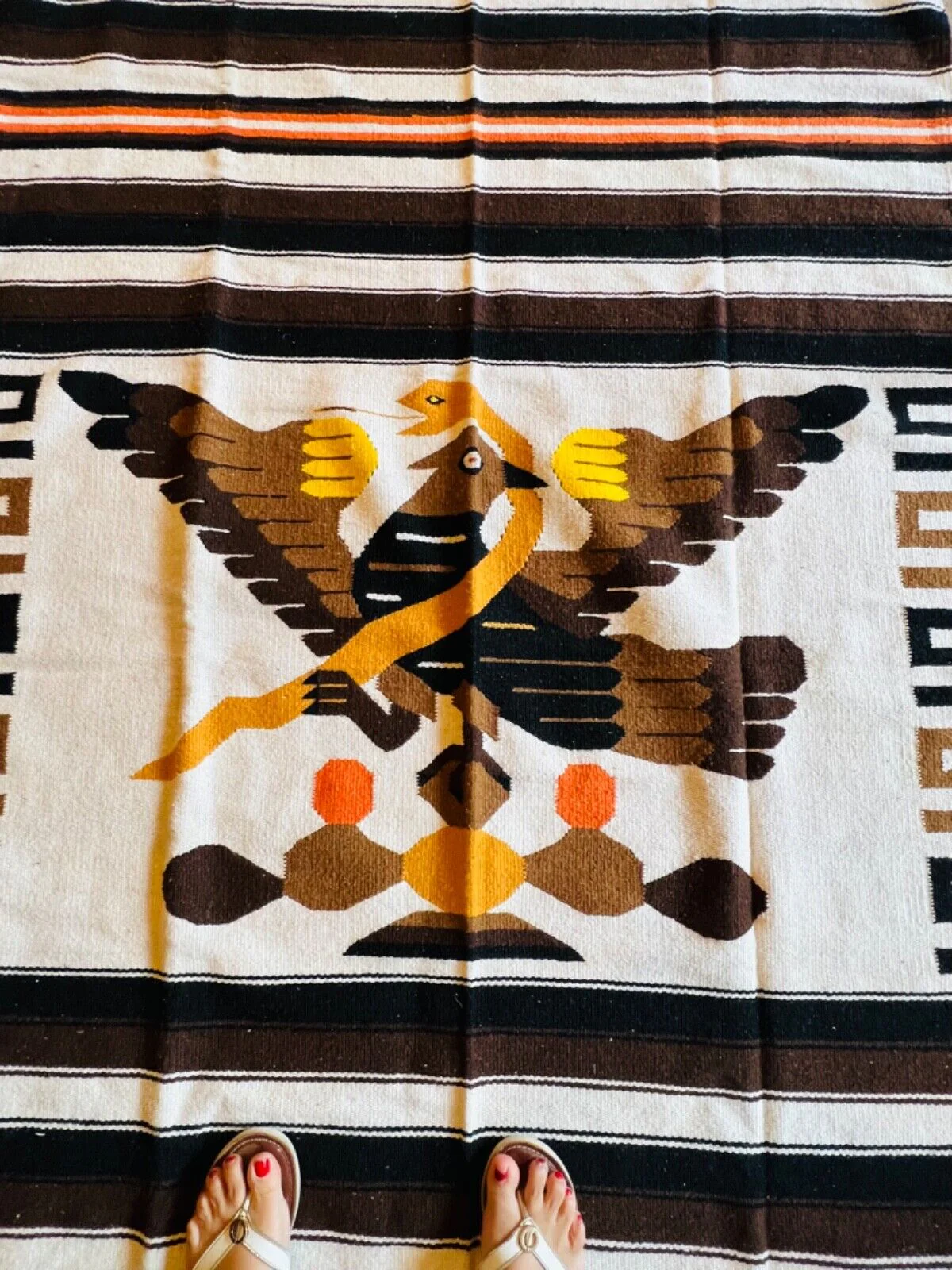 1930-40s Tenochtitlan Hand Woven Wool Rug 81” X 49” - Image 3