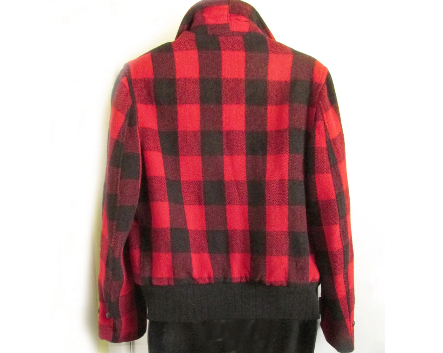 1940s50s Red Plaid Wool Bomber Jacket Winter Warm Metal Zipper Pockets - Image 5