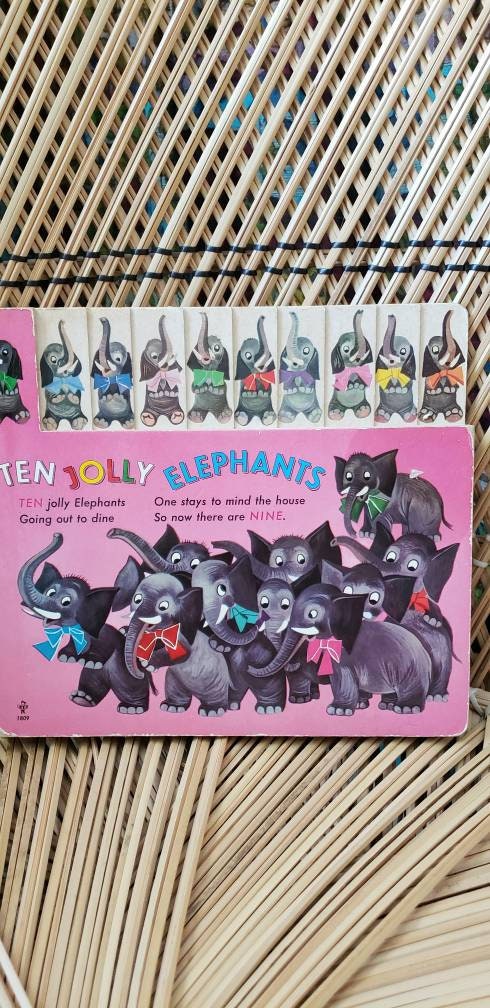 1947 Ten Jolly Elephants Board Book Published Printed In West Germany, Vintage Baby Book, Elephants, 40s Baby Book, by Brimax Books - Image 2