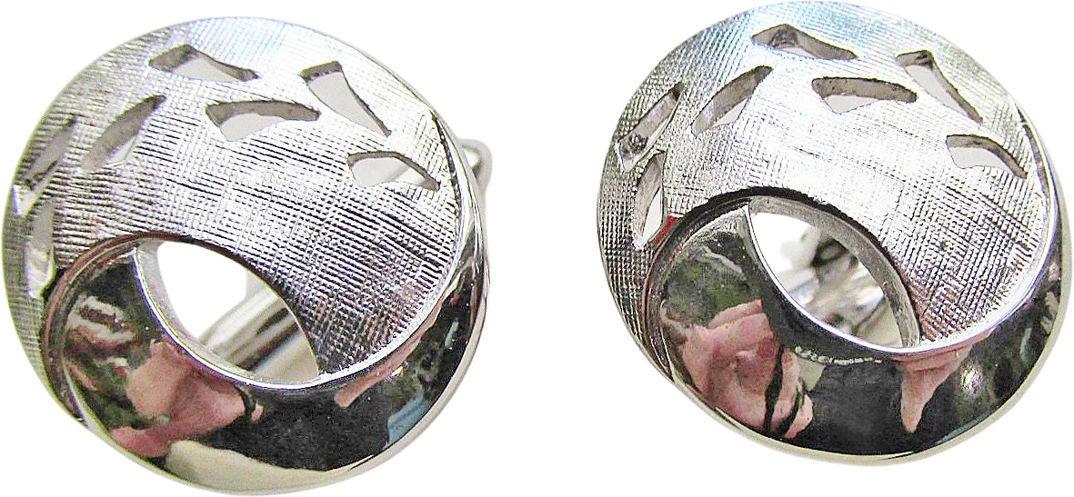 1950 60s Atomic Era Swank Chrome Cufflinks with Texture and Cut Outs Wedding Red Carpet Brutalist