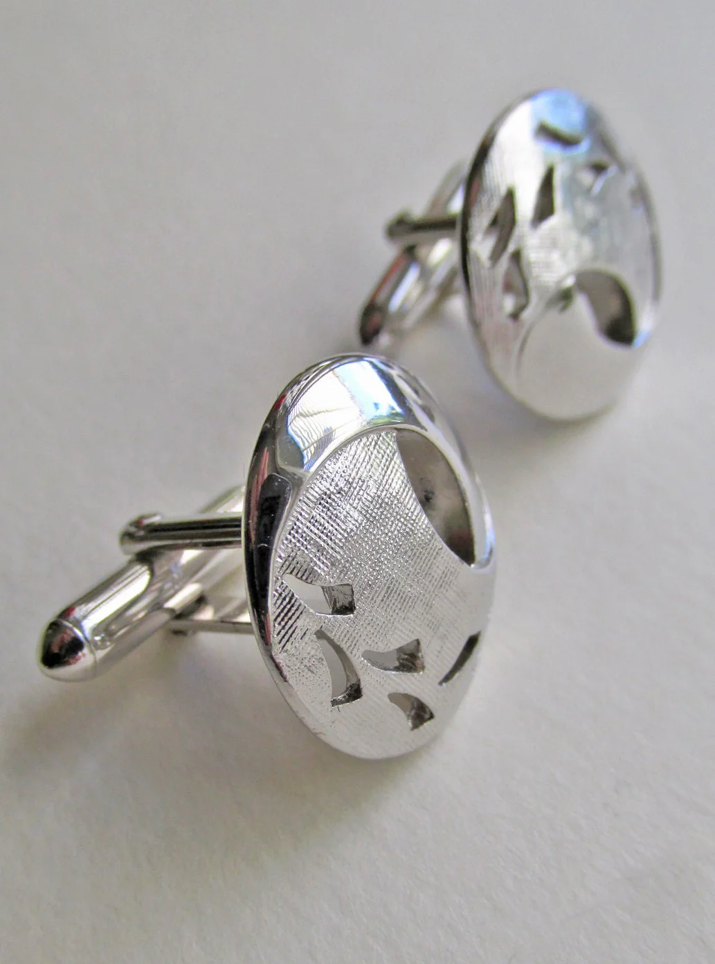 1950 60s Atomic Era Swank Chrome Cufflinks with Texture and Cut Outs Wedding Red Carpet Brutalist - Image 2