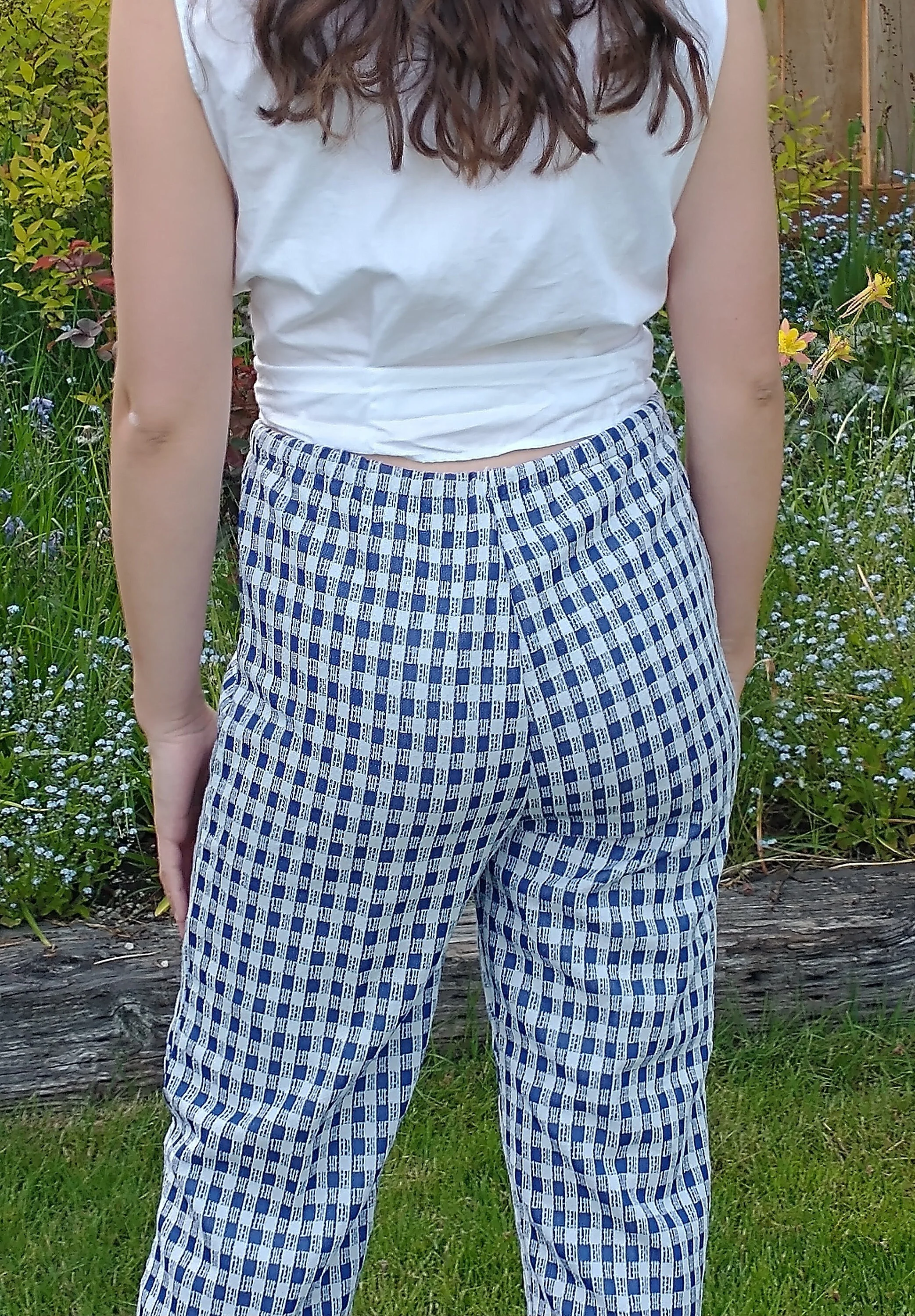 1950-60s Retro Checked Pants Blue and White Checks Straight Leg Women's Small - Image 4