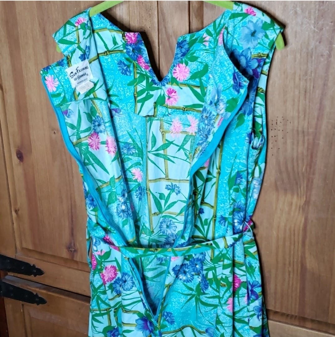 60's/70's Floral Bamboo Print Sleeveless Cotton Dress by Sun Fashions Of Hawaii - Image 12