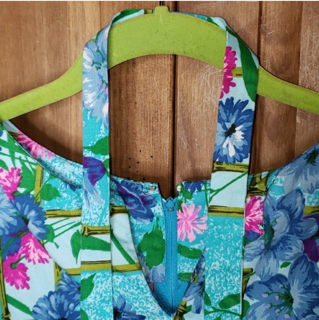 60's/70's Floral Bamboo Print Sleeveless Cotton Dress by Sun Fashions Of Hawaii - Image 13