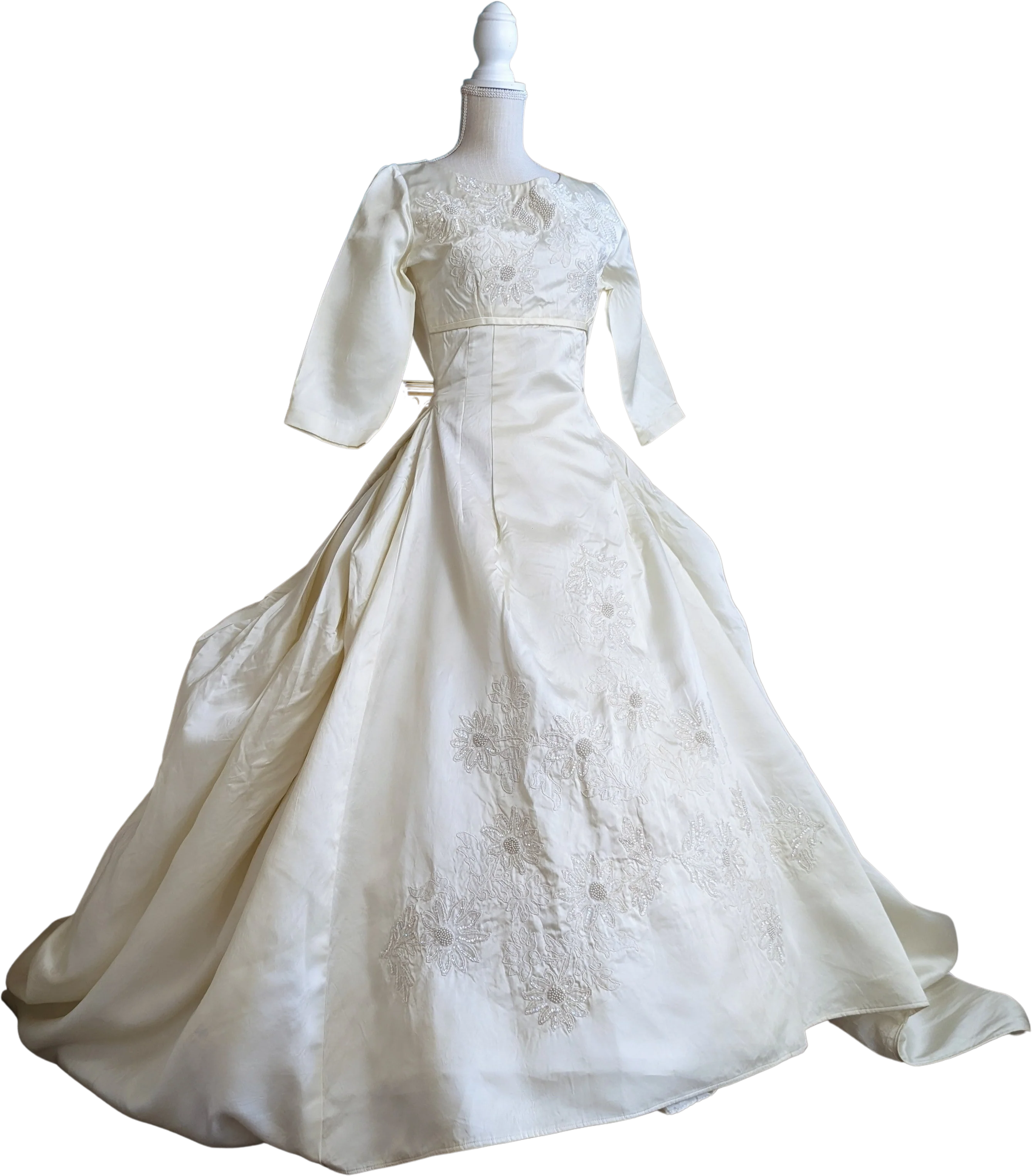 1966 Slipper Satin Magnolia Wedding Dress with Handsewn Beads and Lace