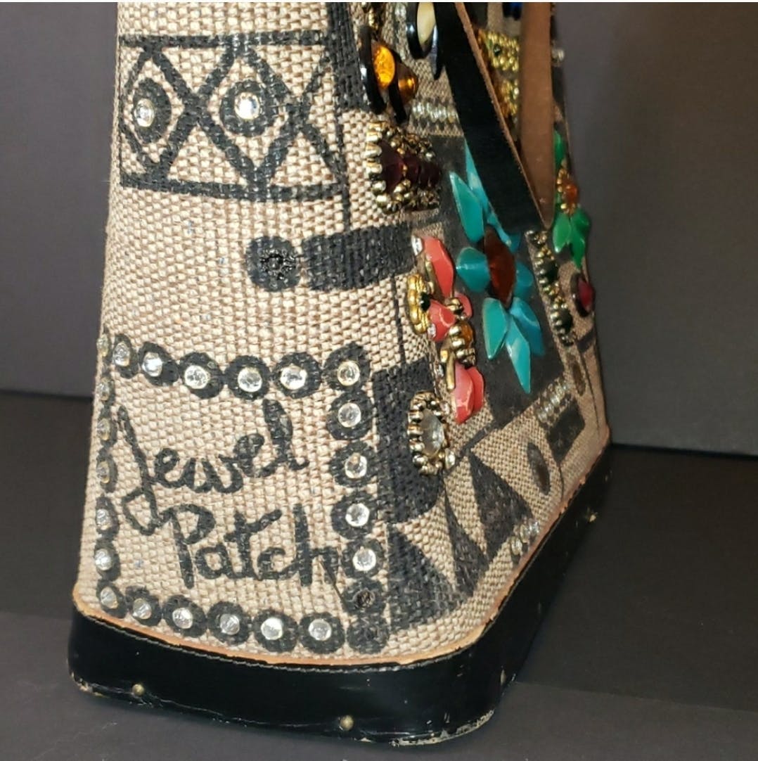 70’s Floral Jewel Patchwork Canvas Tote Purse by Enid Collins - Image 7