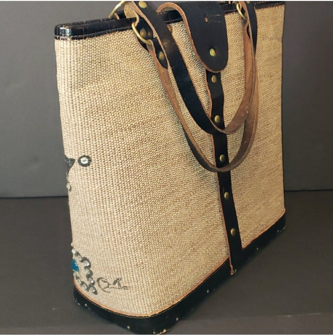 70’s Floral Jewel Patchwork Canvas Tote Purse by Enid Collins - Image 9
