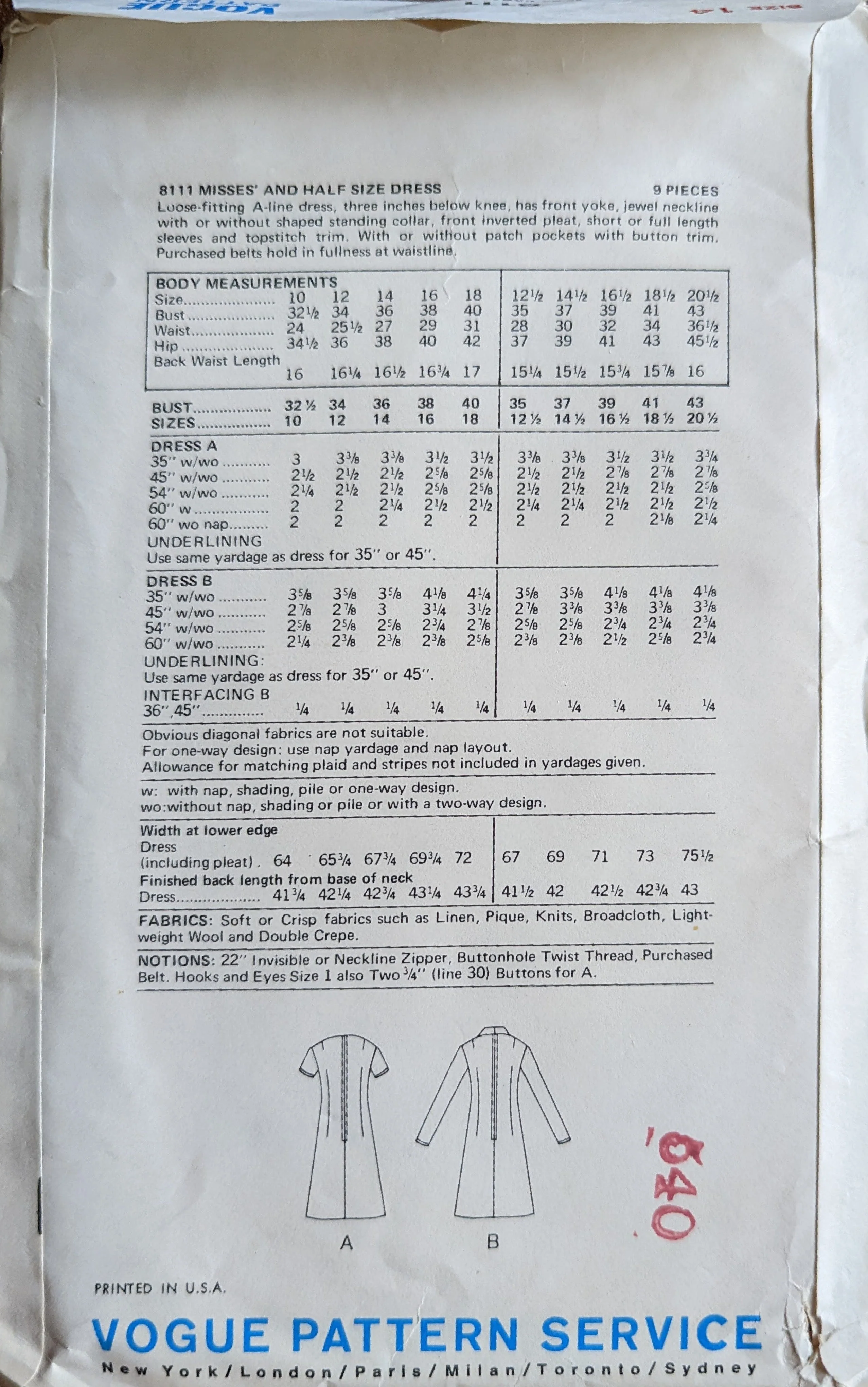 1971 8111 Sewing Pattern In Size 14 by Vogue - Image 2
