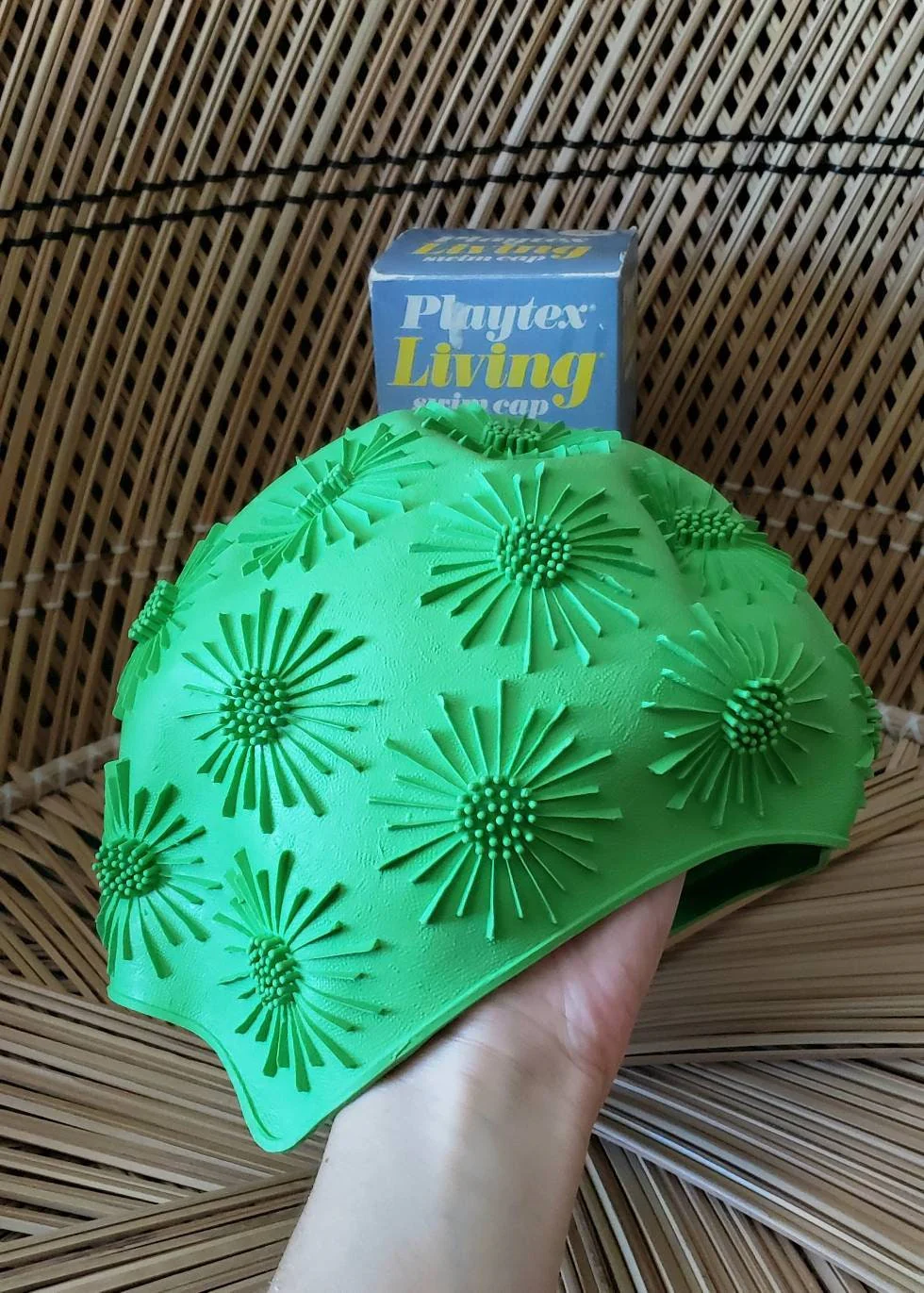 1972 Green Floral Swim Cap by Playtex Living Still In Box by Playtex - Image 4