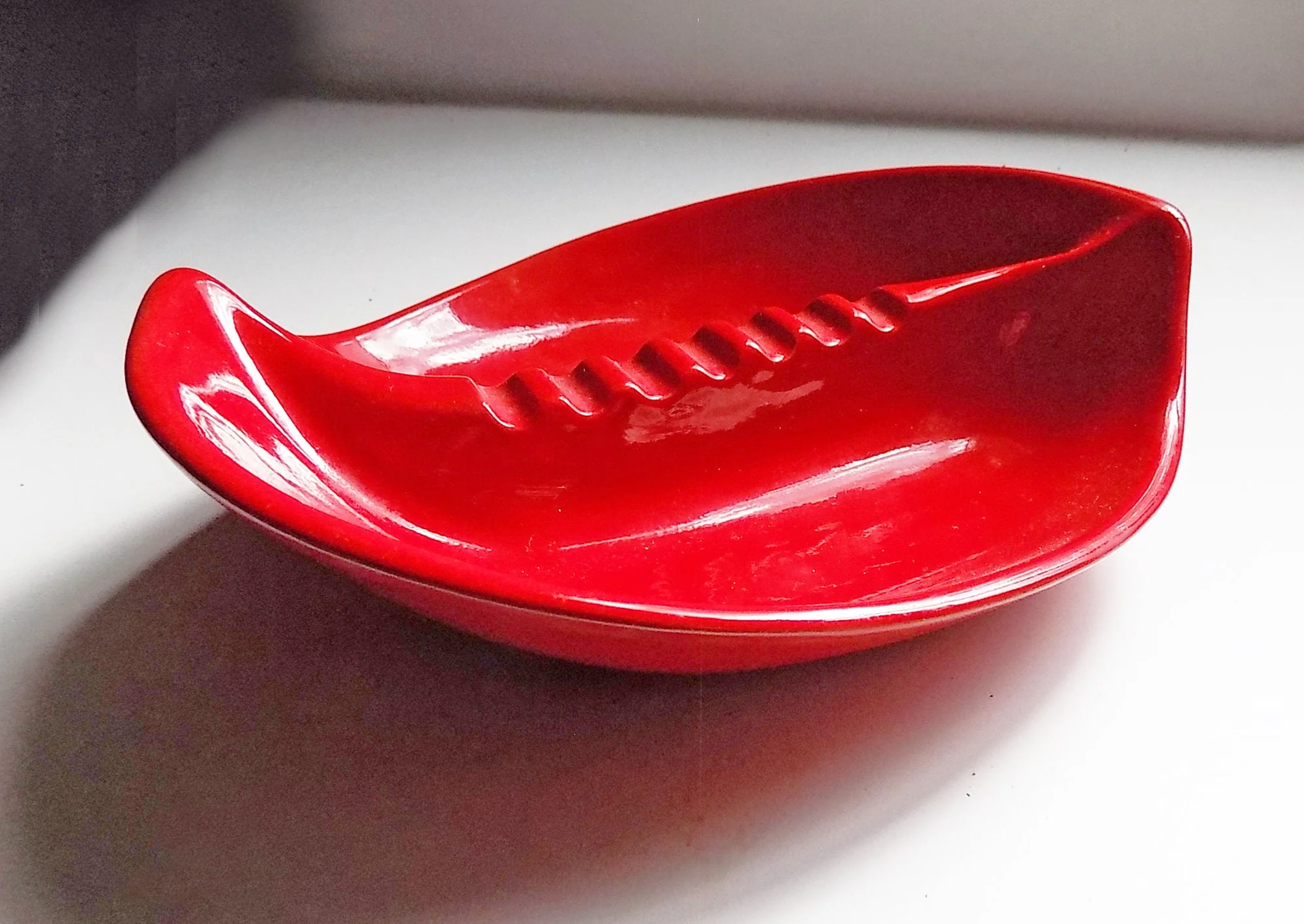 1973 Large Red Ceramic Ashtray Catch All Signed Dated Hand Glazed and Fired Home Made Atomic Mcm Mad Men 9. 5" - Image 2
