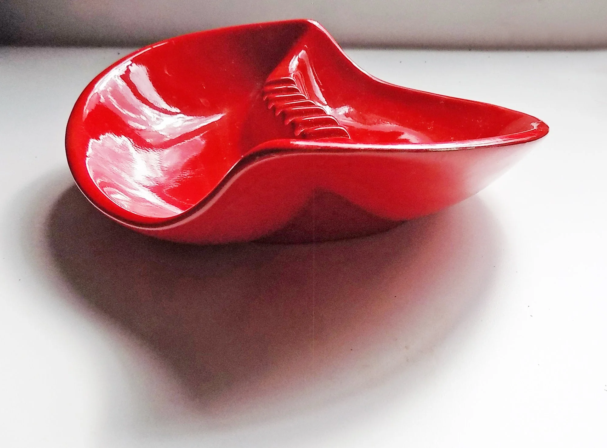 1973 Large Red Ceramic Ashtray Catch All Signed Dated Hand Glazed and Fired Home Made Atomic Mcm Mad Men 9. 5" - Image 3