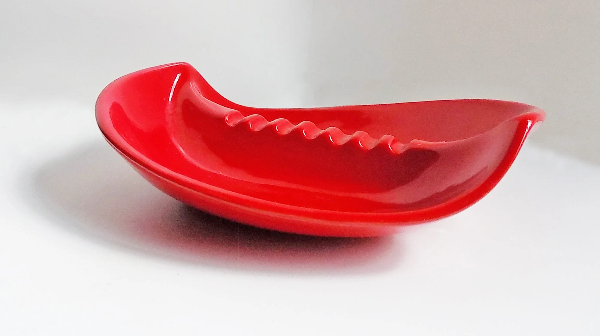 1973 Large Red Ceramic Ashtray Catch All Signed Dated Hand Glazed and Fired Home Made Atomic Mcm Mad Men 9. 5" - Image 4