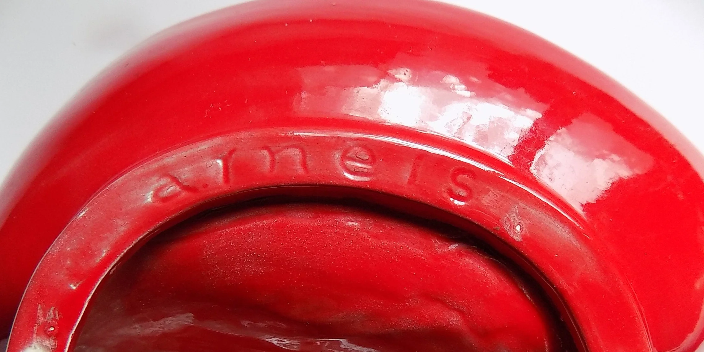 1973 Large Red Ceramic Ashtray Catch All Signed Dated Hand Glazed and Fired Home Made Atomic Mcm Mad Men 9. 5" - Image 5