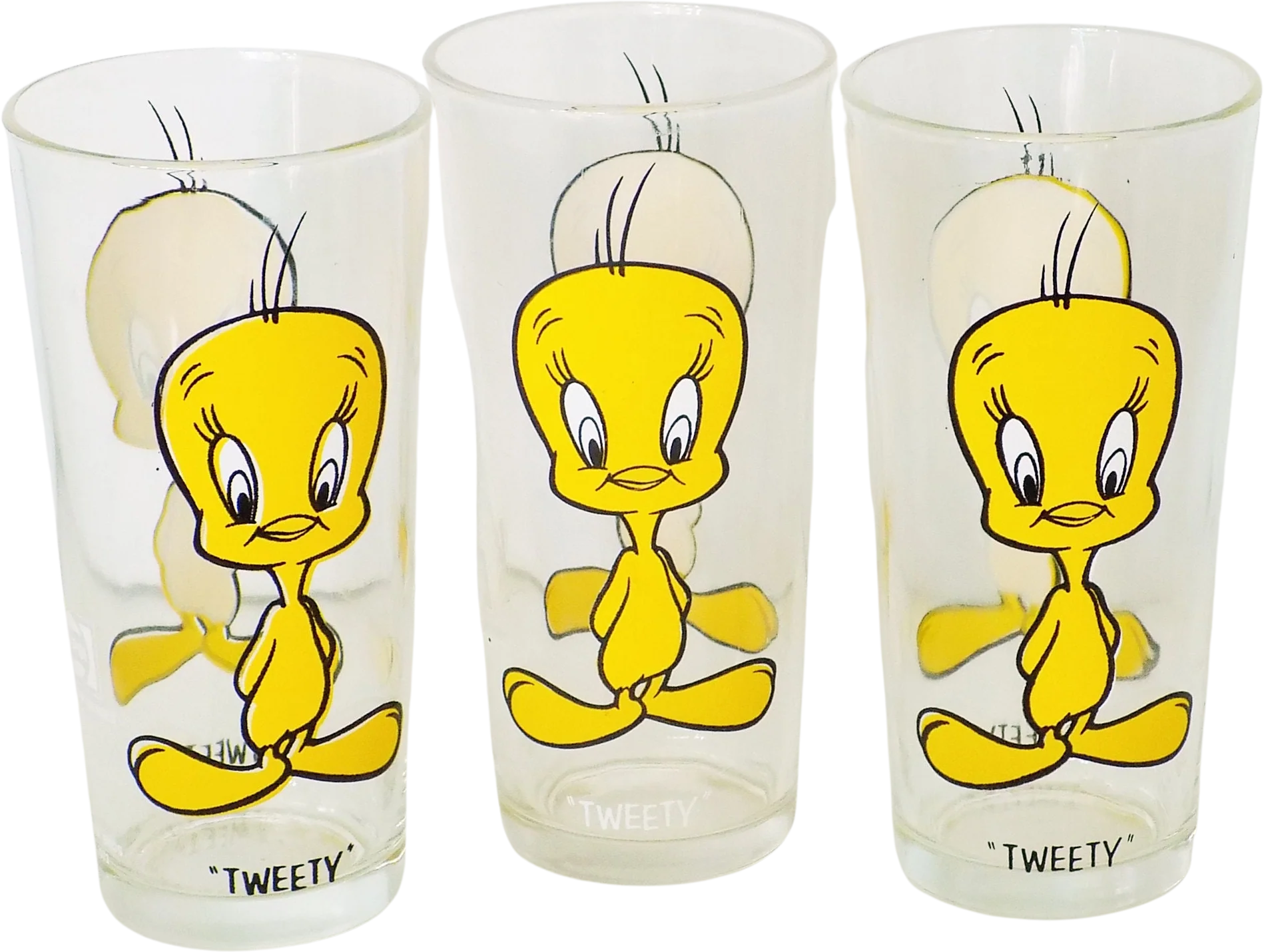 1973 Tweety Bird Looney Tune Pepsi Collectible Promotional Drinking Glasses Tumblers White Or Black Lettering