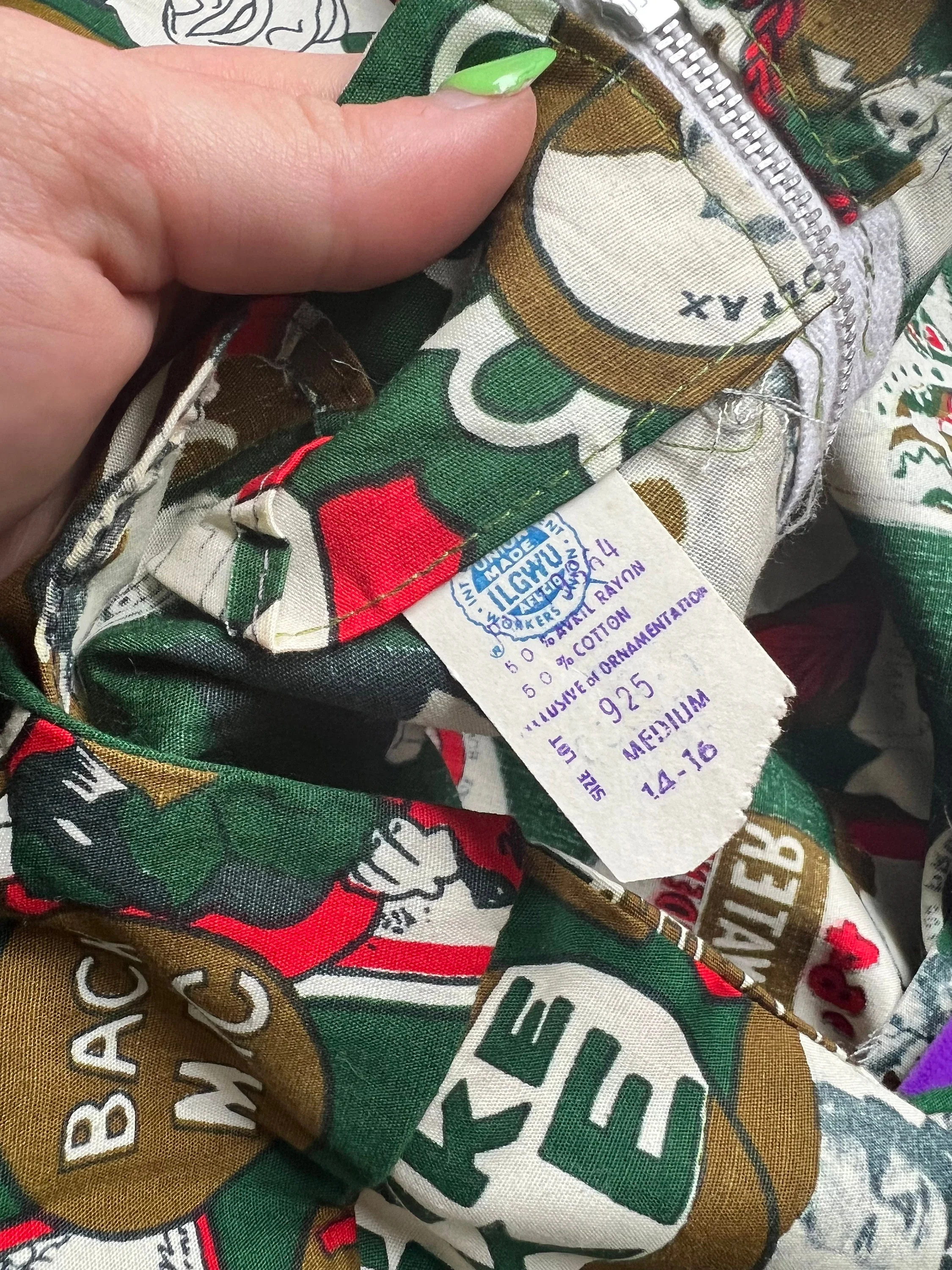 1974 Presidential Political Novelty Print Deadstock Bell Sleeve Mini Dress Green Red Kennedy - Image 4