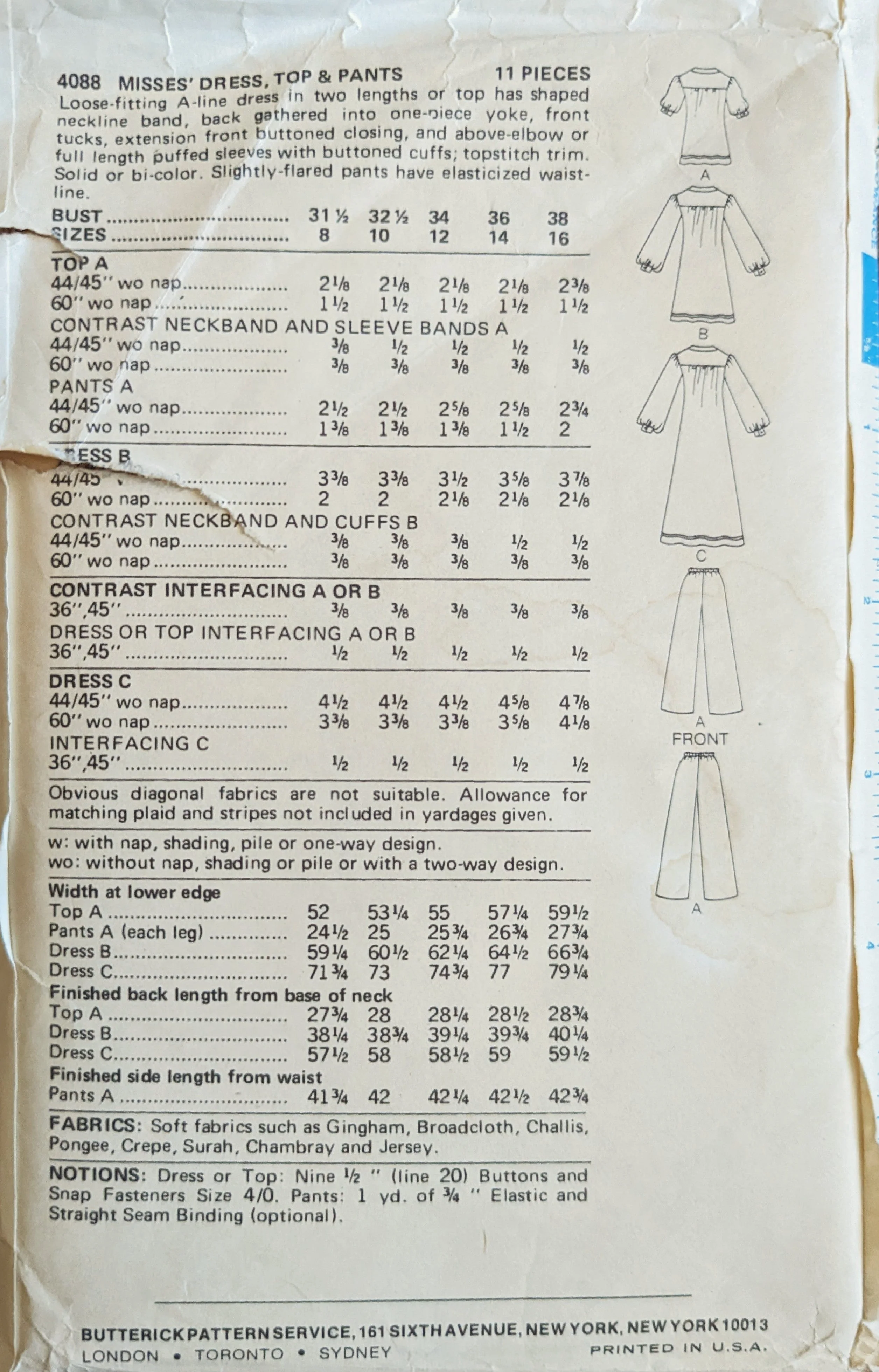 1976 Betsey Johnson of Alley Cat 4088 The Fashion One Sewing Pattern In Size 14 by Butterick - Image 2