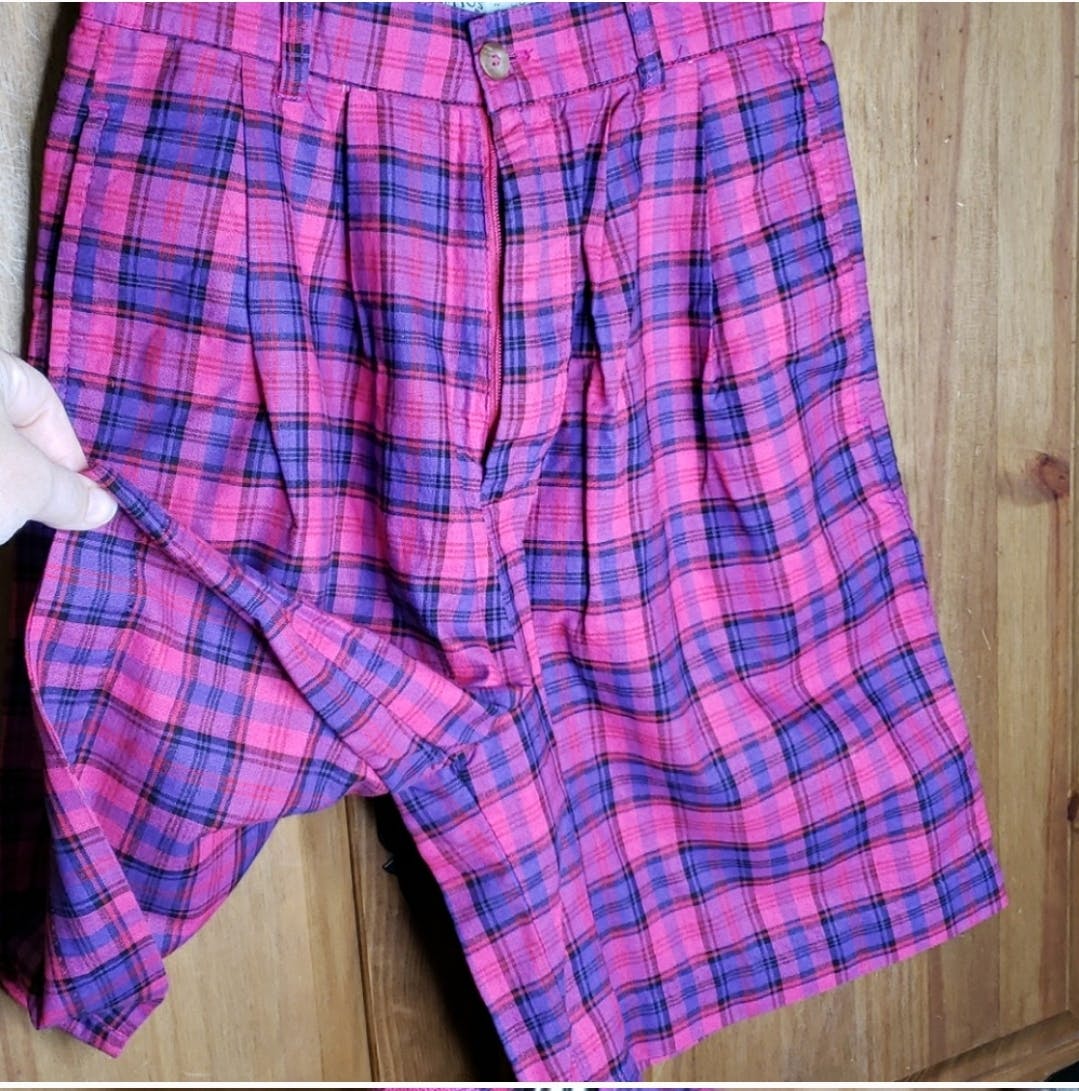 80’s Pink and Purple Plaid High Waisted Shorts by Palmetto's - Image 11