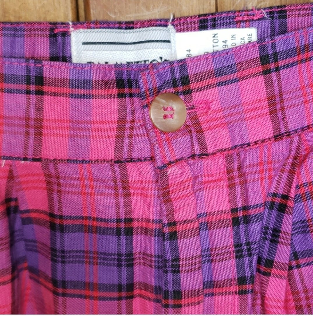 80’s Pink and Purple Plaid High Waisted Shorts by Palmetto's - Image 3