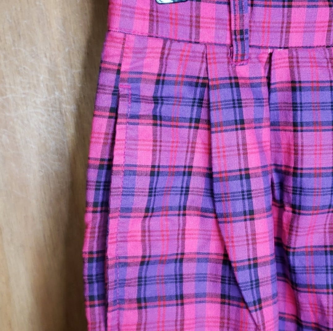 80’s Pink and Purple Plaid High Waisted Shorts by Palmetto's - Image 4