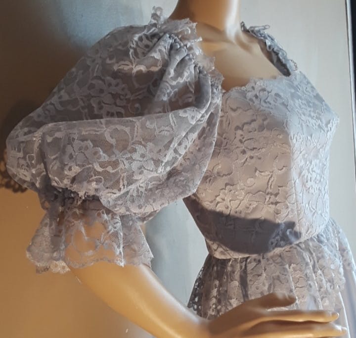 80's Powder Blue Lace Puff Sleeve Dress by Amy Rose California - Image 5