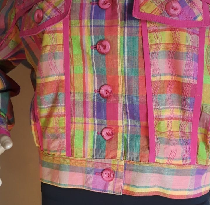 80's Rainbow Plaid Cropped Jacket by Howard Wolf - Image 4