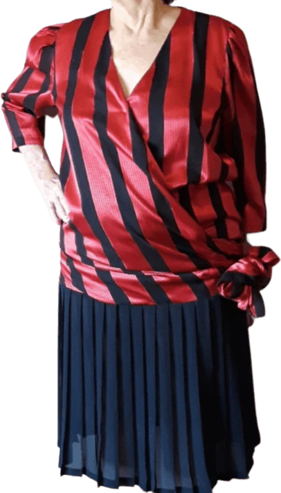 80's Striped Pleated Drop Waist Dress by Lizzy & Johnny