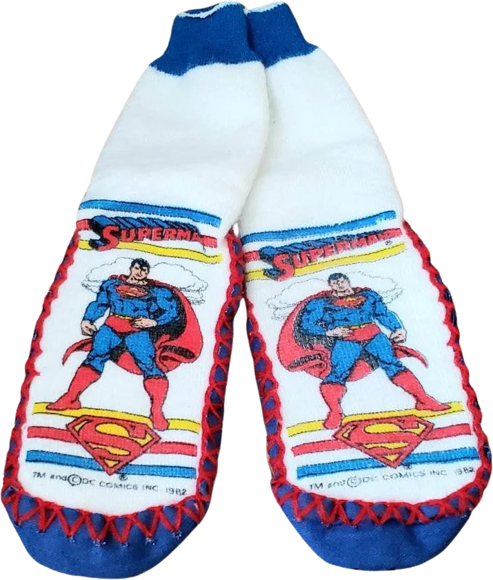 1982 Kids Superman Slippers Vintage Superman Slippers, 80s Superman Gift, Superman Slipper Socks, Kids Lg 8 1/2
