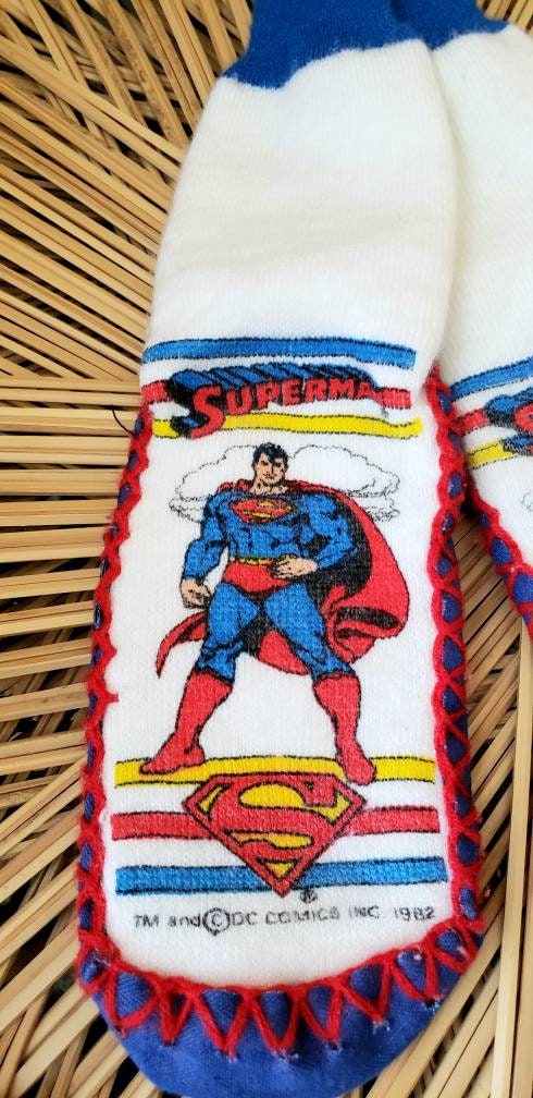 1982 Kids Superman Slippers Vintage Superman Slippers, 80s Superman Gift, Superman Slipper Socks, Kids Lg 8 1/2 - Image 4