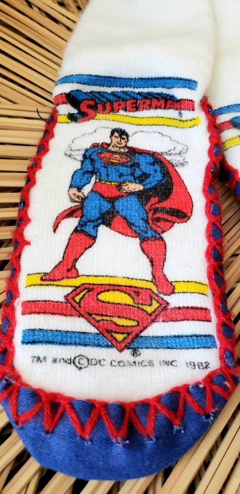 1982 Kids Superman Slippers Vintage Superman Slippers, 80s Superman Gift, Superman Slipper Socks, Kids Lg 8 1/2 - Image 5