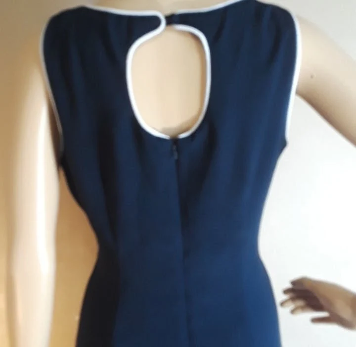 90's Navy Mini Keyhole Dress with White Piping by CDC - Image 4
