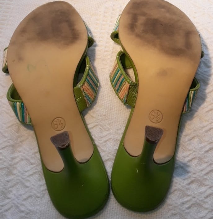 90's Striped Green Sandal Heels by Etienne Aigner - Image 3