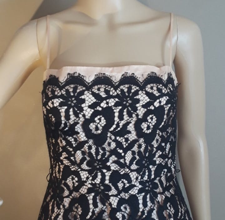 90's Black Lace spaghetti Strap Midi Dress by Tessuto - Image 3