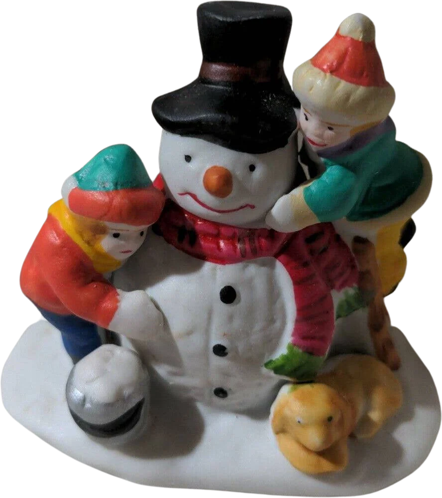 1994 Dickensvale Porcelain Finishing Touches Children Build Snowman #43115 by Lemax