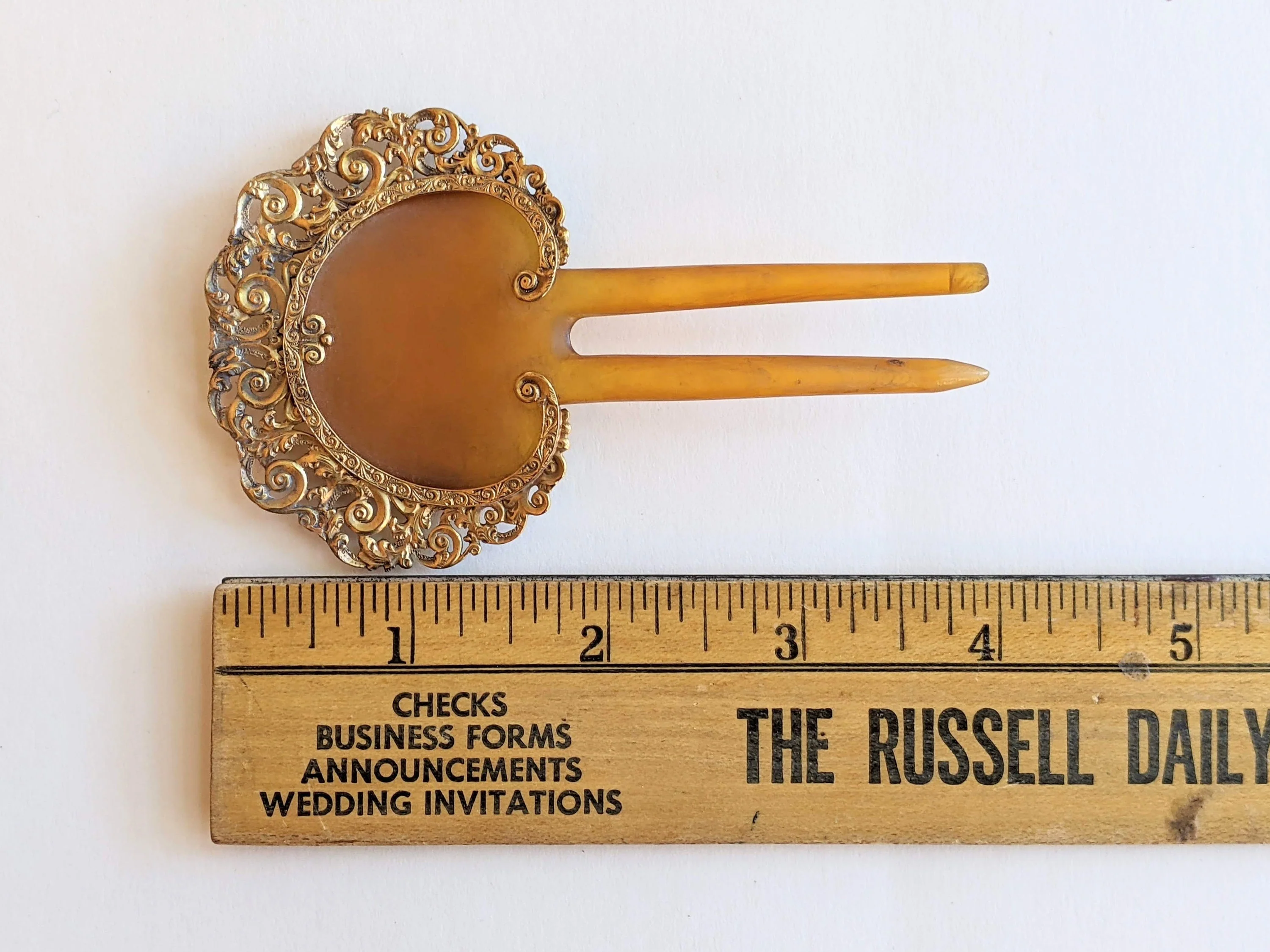 19th C. 14k Gold Celluloid Hair Comb Antique Victorian Accessories Historical Fashion - Image 3