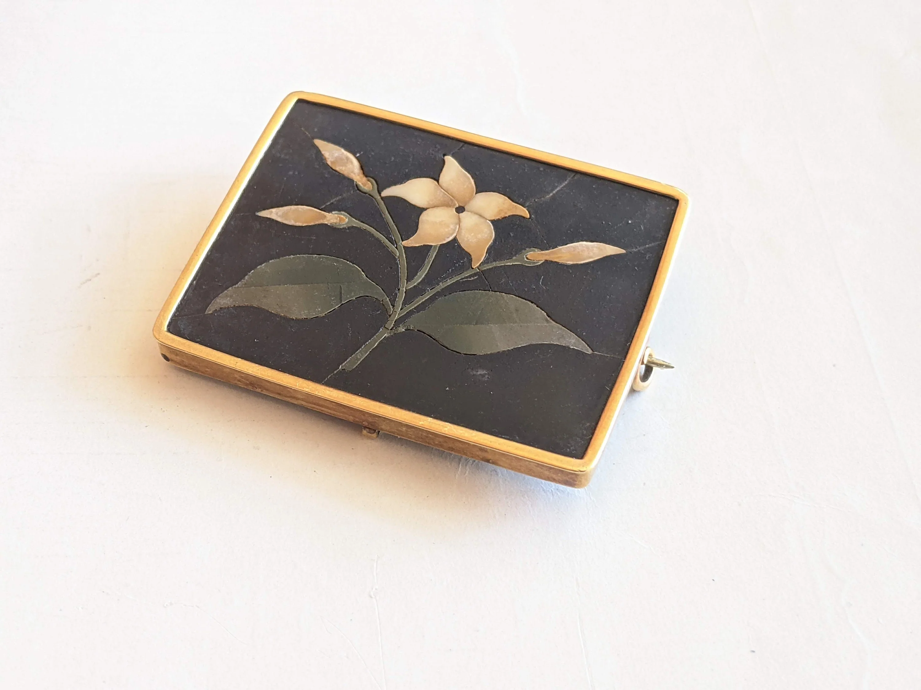19th C. 14k Gold Pietra Dura Lily Brooch Antique Victorian Jewelry - Image 2