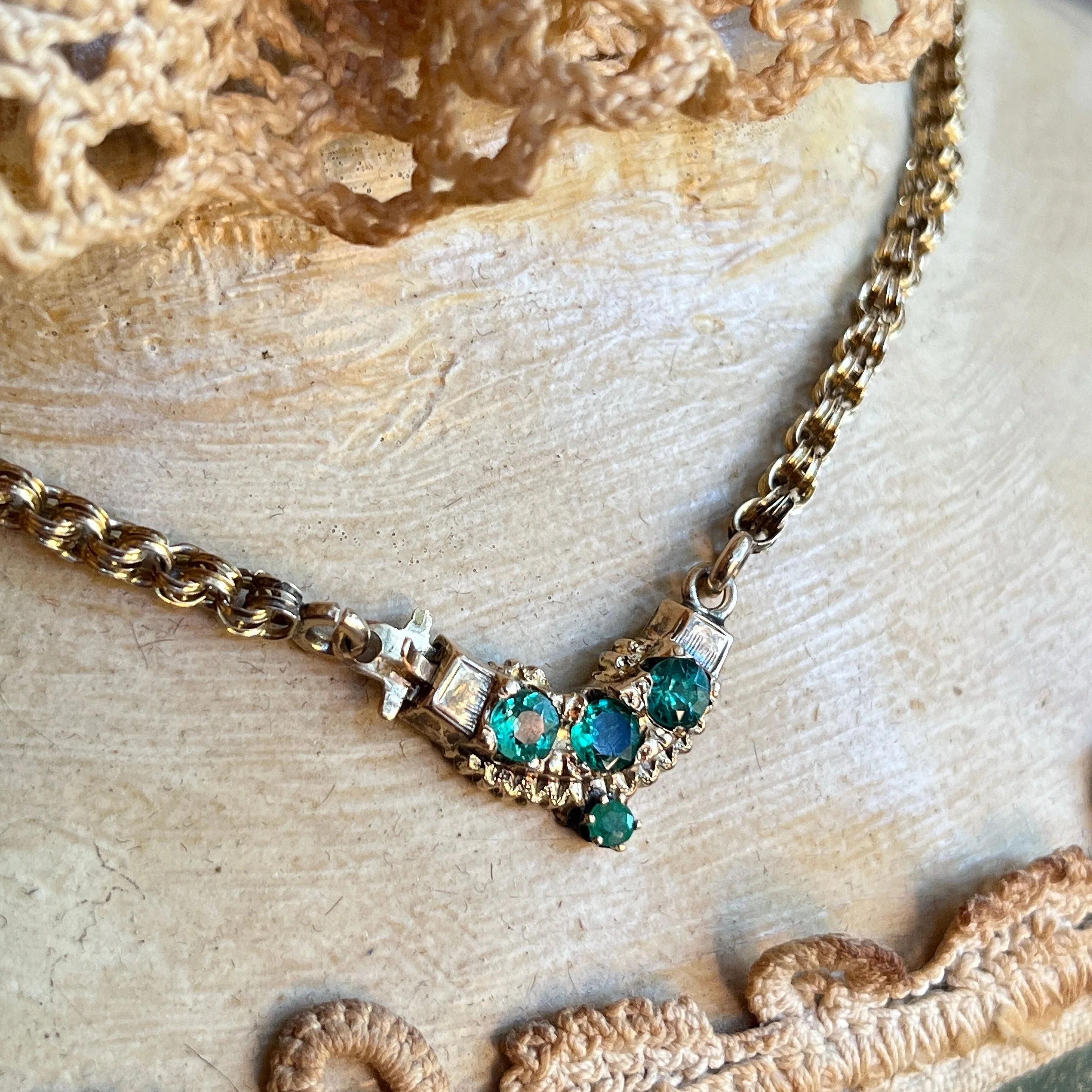 19th C. Gold Emerald Necklace 15" Antique Victorian Jewelry - Image 2