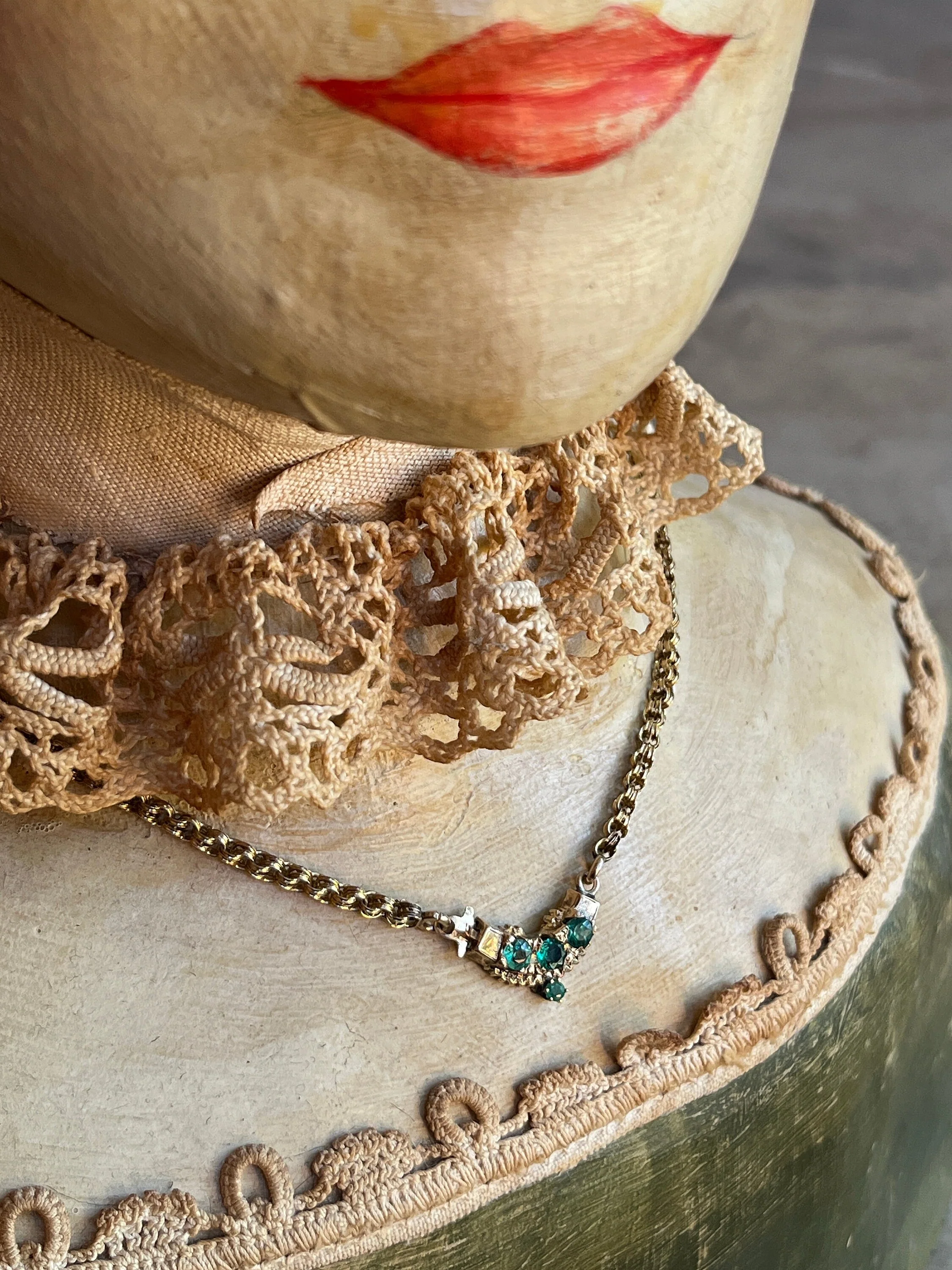 19th C. Gold Emerald Necklace 15" Antique Victorian Jewelry - Image 4