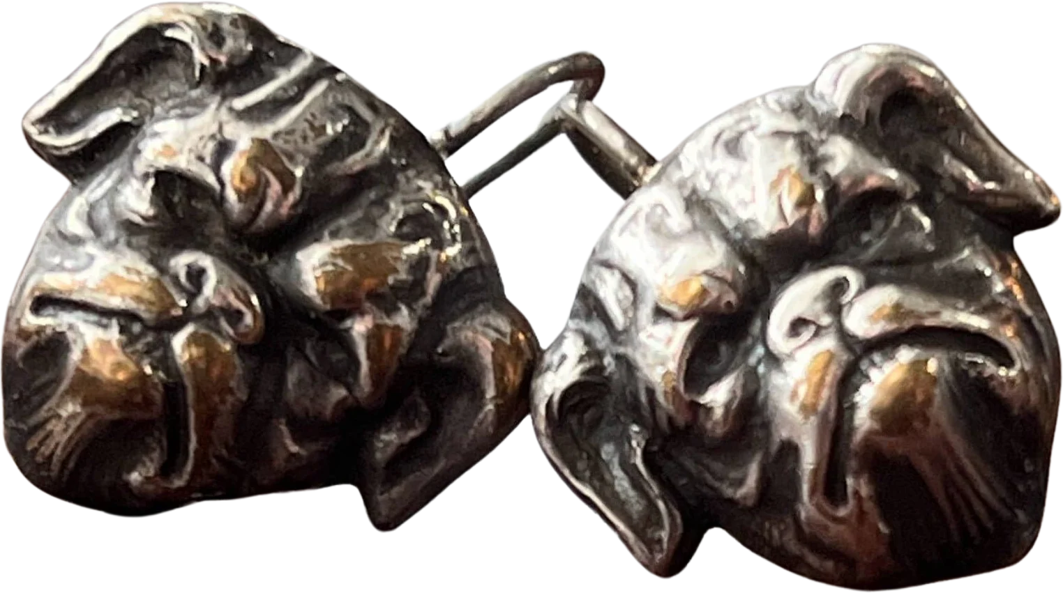 19th C. Silver Bulldog Earrings Antique Dog Victorian Animal Jewelry
